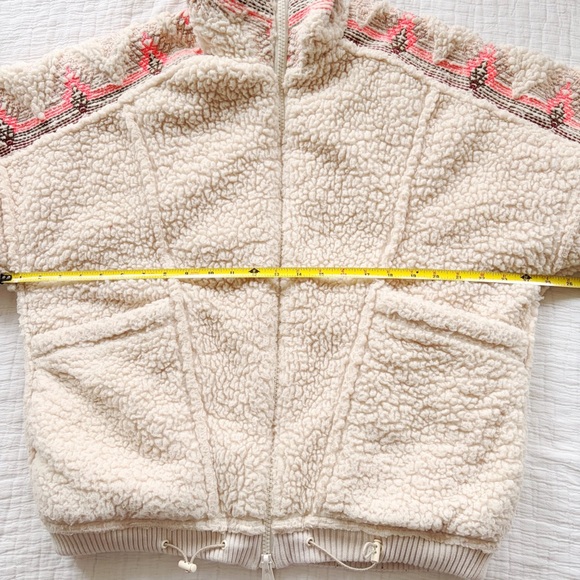 Free People Lodge Livin Sherpa Plush Fleece Soft Oversized Embroidered Jacket ML - Picture 10 of 11